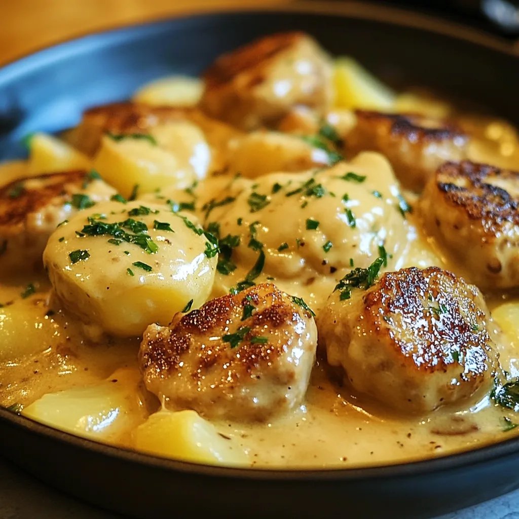 Hackbällchen in cremiger Sauce mit Kartoffelpüree