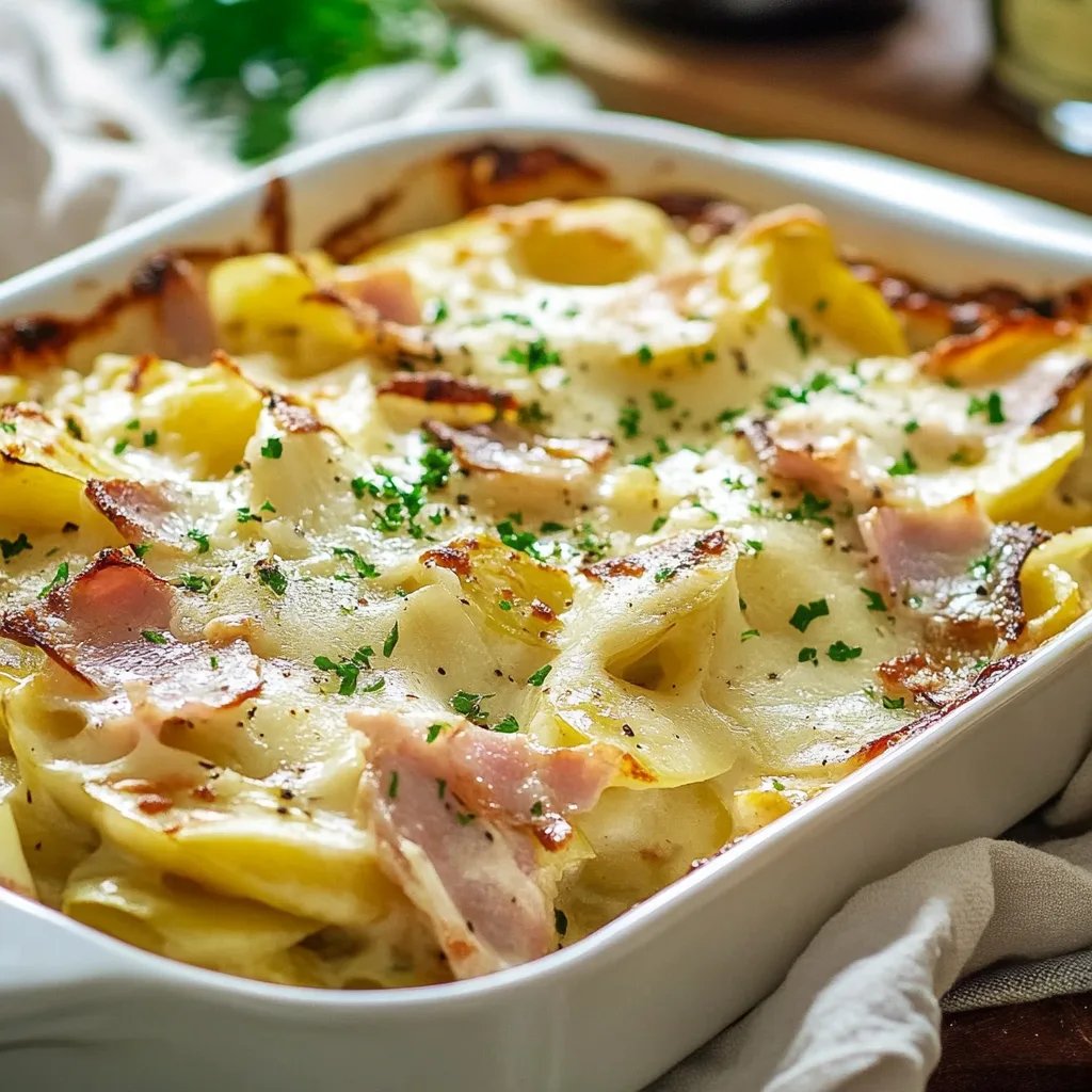 Kartoffel-Lauch-Gratin mit Schinken