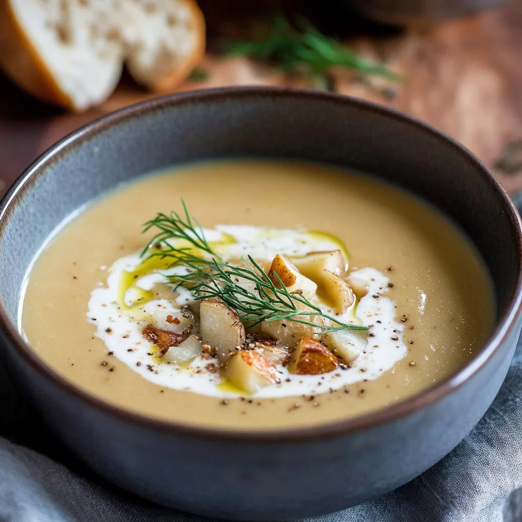 Maronen-Apfel-Suppe mit geröstetem Fenchel